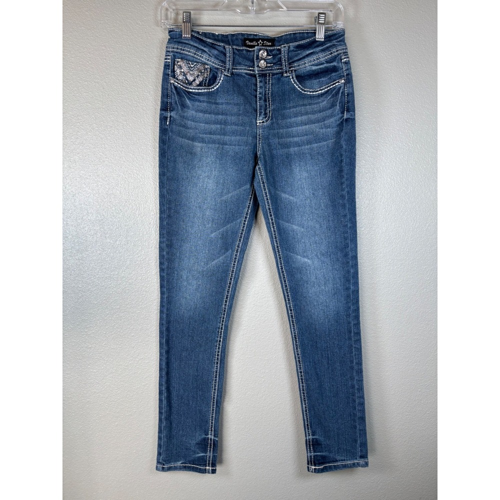 Vanilla Star Girls Blue Embellished Pockets Skinny Jeans 14 Rhinestone Glitter
